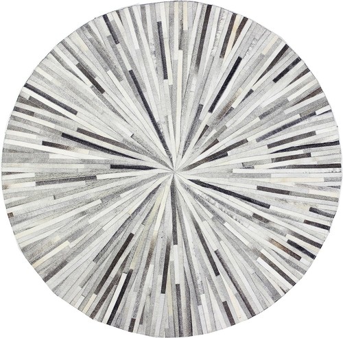 Luxury round leather rug - leather, grey